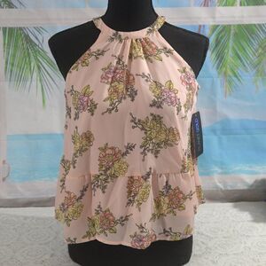 Planet Gold Floral Print Sleeveless Halter Top